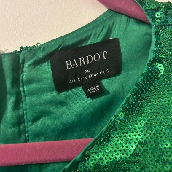 Bardot Long Sleeve Green Sequin Mini Dress Sz 12 Alessia - Picture 5 of 6